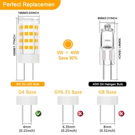Gaormii G4 LED Bulb 5W 2700K Warm White Bi-pin T3 JC Type 12V AC/DC 30W-40W Halogen Equivalent for Outdoor Landscape Lighting Deck Stair Step Path Lights, Non-dimmable, Pack of 6