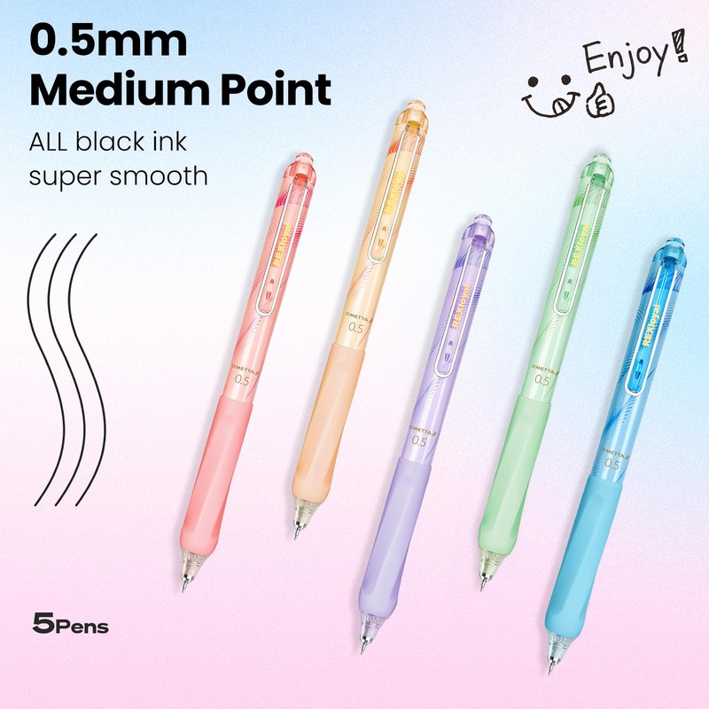 REXloyal Black Ink Gel Pens: 5 Count Quick dry 0.5mm