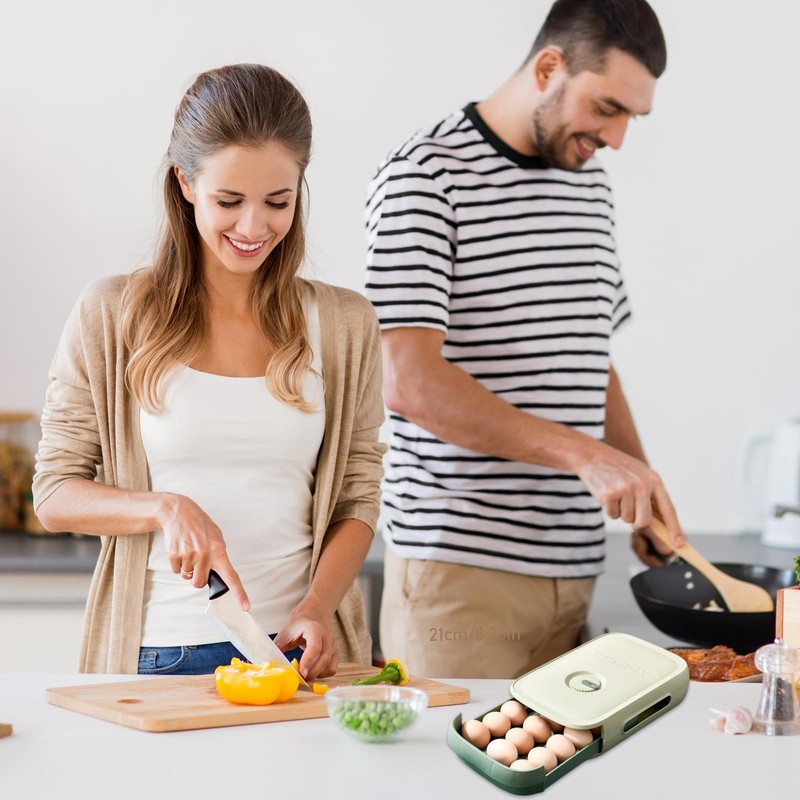 (Green, 1 Piece) Egg Storage Box, Egg Box with Drawer,