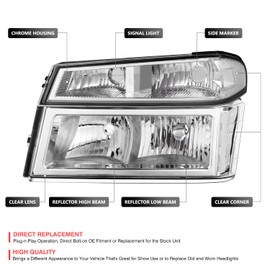 DNA MOTORING Pair of OE Style Headlights Compatible With 04-12 Colorado Canyon, Chrome/Clear, HL-OH-CCGC044P-CH-CL1