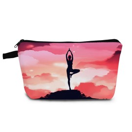 YULUENZE Yoga Gifts Sunset Yoga Makeup Bag Travel Toiletry Organizer Zipper Pouch Birthday Christmas Gift Cosmetic Bag for Women Yoga Lovers Yoga Teachers Friends Sisters