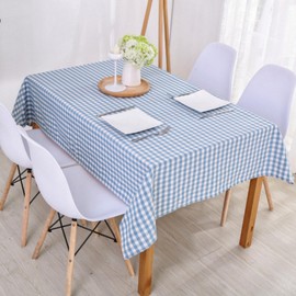 Wonhomke Simple Small Plaid Table cloth Polyester Cotton Tablecloth Square Tablecloth Rectangular Party Banquet Dining Table Cover (Light Blue, 120 * 160CM(47.2 * 62.9in))