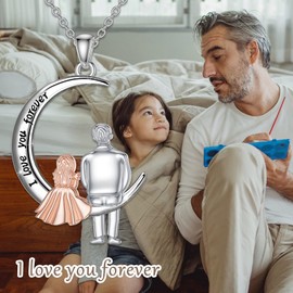 PROESS Sterling Silver Daughter Necklace from Dad Mom Half Moon Father Daughter Pendant Jewelry Gift to Daughter
