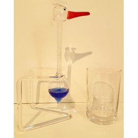 Oberstdorfer Glashütte Schluckspecht Moving Glass Lobster Duck with Blue Liquid Height Approx. 12 cm