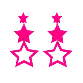 Star Earrings Multilayer Acrylic Big Star Drop Dangle Earrings Colorful Neon Star Tassel Earrings for Women 80s Jewelry (Rose Red)