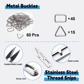 36ft x 1in Hook and Loop Straps with 60 Metal Buckles—45 Rectangular &15 Triangular, Includes Thread Snips, Cut-to-Length Cinch Strap, Heavy Duty Cable Ties, Extra Long Securing Cord, Nylon, Black