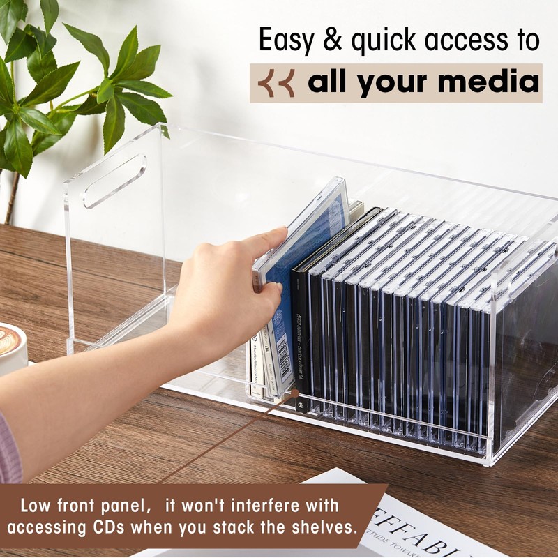 CroBlissful 2 Pcs Acrylic Cd Storage Box, Clear Acrylic Stackable
