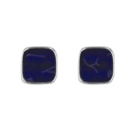 LES POULETTES BIJOUX - Silver Stud Earrings Small Square of Sodalite, Sterling Silver