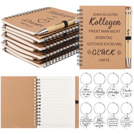 8 Sets Thank You Gift for Colleagues Employees Farewell Gift Colleague Mini Notepads Notebook Wooden Ballpoint Pen Keyring Retirement Farewell Gift Small Gifts for Colleagues