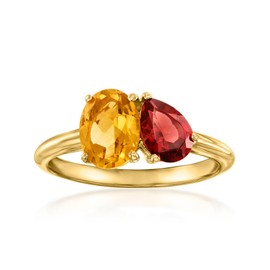 Ross-Simons 1.10 Carat Citrine and .90 Carat Garnet Toi Et Moi Ring in 18kt Gold Over Sterling. Size 7