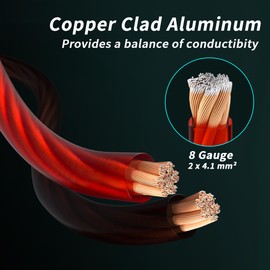 Energeaster 8 Gauge 25ft Black/Red CCA Wire, Low Voltage Primary Automotive or Ground Cable, Battery Cable, 8AWG, Car Audio, Car Amplifier Power, Translucent Jacket