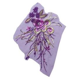 Whakano Embroidery Applique for Sew-On 38 x 28 cm, 3D Flowers Lace Applique with Sequins, Lace Patches, Sequin Trim, Applique for DIY Wedding Dress, Dress, Clothing Decoration, Purple