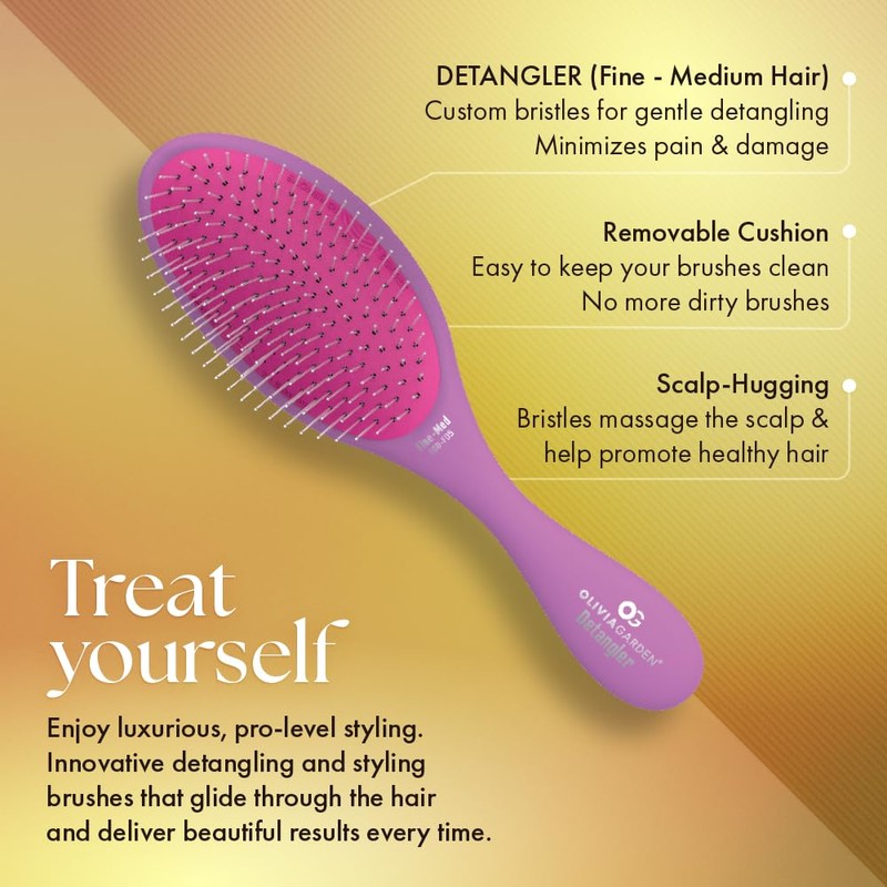 Olivia Garden OG Detangler Brush – Removable Cushion, Gentle Scalp