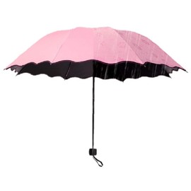 Royal Pine Folding Parasol, For Both Sunny and Rainy Weather, UV Protection, Light Shield, Large, Lightweight, Cute Floral Pattern When Wet, Includes Hair Band (Pink)