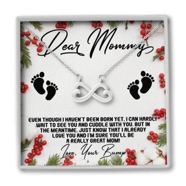 Expecting Mom Infinity Heart Necklace, Pregnant Woman, Gift for Mom to Be for Christmas, Mother's Day, Birthday Luxury Box 14k White Gold Finish