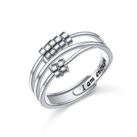 Anxiety Rings for Women 925 Sterling Silver Fidget Ring I'm Enough Ring Adjustable Inspirational Spinner Rings Anti Stress Ring for Women Stress Relief Gift, Sterling Silver