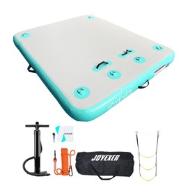 Inflatable Floating Dock, 5 x 6ft Air Dock Platform, Island Raft Mat with Rope Ladder & Non-Slip Surface for Lakes Beach Ocean