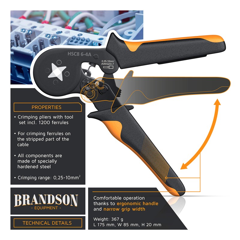 Brandson – Crimping Pliers Set 0.25-10mm2 – Ratchet Lock -