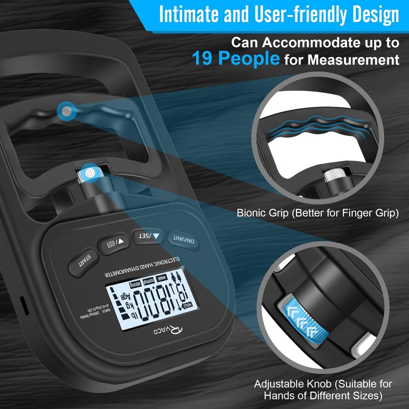 Ryaco Grip Strength Tester With Adjustable Hand Gripper, 396lbs/180kg Digital