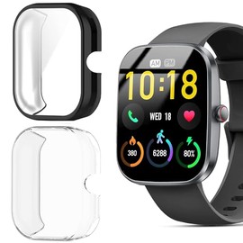 Compatible for Kuizil Smart Watch Case, Lamshaw Soft Slim TPU All Around Protective Shell Anti-Scratch Bumper Cover Case Compatible for Kuizil T70, WeurGhy T70 1.91" Smartwatch (Black+Clear)