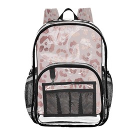 Clear Backpack Transparent School Backpack Heavy Duty PVC Bookbag Leopard Print Cheetah Rose Gold for Stadium Events and Concert Work Sport Event Heavy Duty