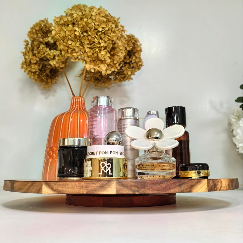 chicapica 16" Lazy Susan – Acacia Wood & Resin Turntable,