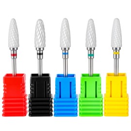 TIESOME 5 Pcs Ceramic Nail Drill Bits, 3/32" Nail Drill Bits Set Professional Corn Shape Ceramic Tools for Professional Rotary Burrs Electric Manicure Pedicure Cuticle Remover