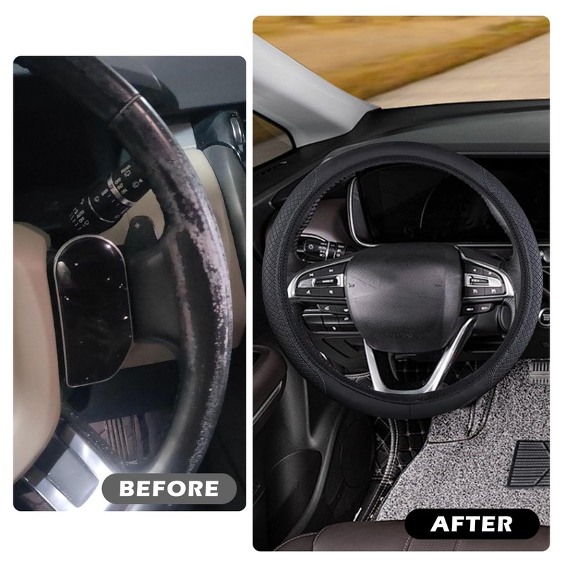 atnayo Leather Steering Wheel Cover, Anti Slip Breathable Car Covers