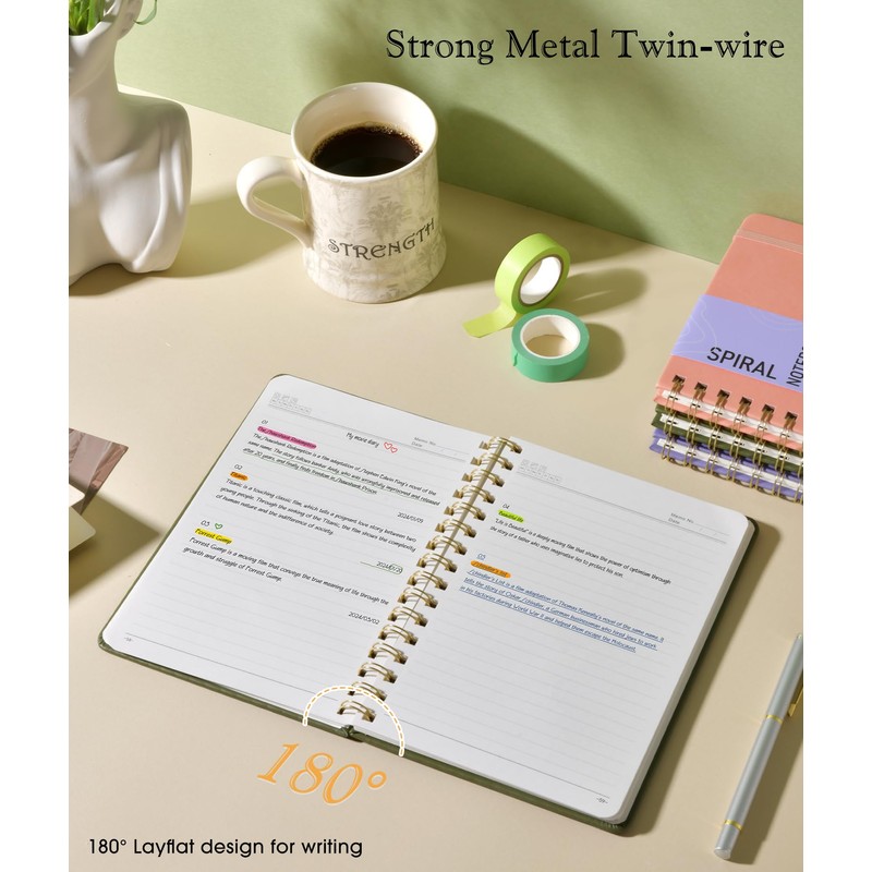 Lined Spiral Journal Notebook, A5 Hardcover Spiral Journals for Women