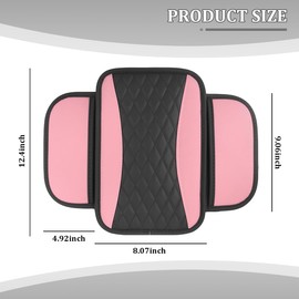 Car Center Console Cover, Leather Soft Armrest Seat Storage Box Protection Cushion with 2 Side Pockets, Automotive Interior Middle Console Armrest Pad Mat, Universal Fit (Black/Pink)