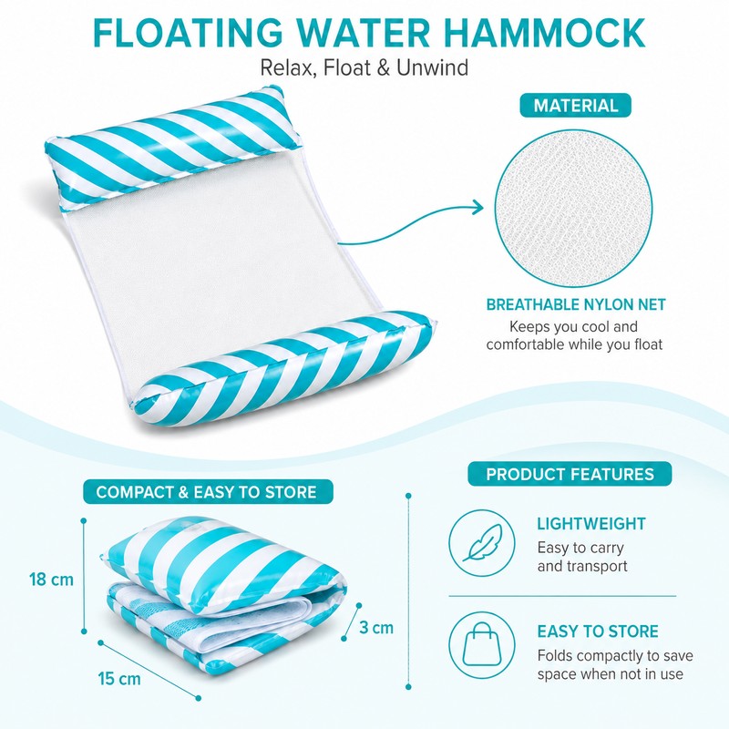 Floating Water Hammock for Pool Relaxation – Foldable Inflatable Lounger