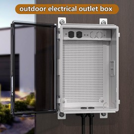 Waterproof ABS Enclosure Cabinet Junction Box, Ventilated Design, Indoor/Outdoor Use, with Mounting Panel, High Power Outlets. (Clear Cover, 15"x11"x5.1")