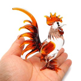 ZOOCRAFT Hand Blown Glass Chicken Figurine Murano Style Farmhouse Decor, Rustic Chicken Collectible, Artisan Lampwork Gift (Brown Rooster)