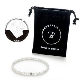 BERGERLIN Genuine Natural Stone Bracelet with 925 Sterling Silver Pearl Bracelet, for Men and Women, with Certificate of Authenticity, Stone, Moonstone