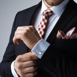 JewelryWe Tie Clip Cuff Links: Mens Silver Brass Necktie Clips Bar Cufflinks Business Dress Shirts Wedding Tuxedo Classic Cufflink for Groom Ceremony Party Daily Life Elegant Gift