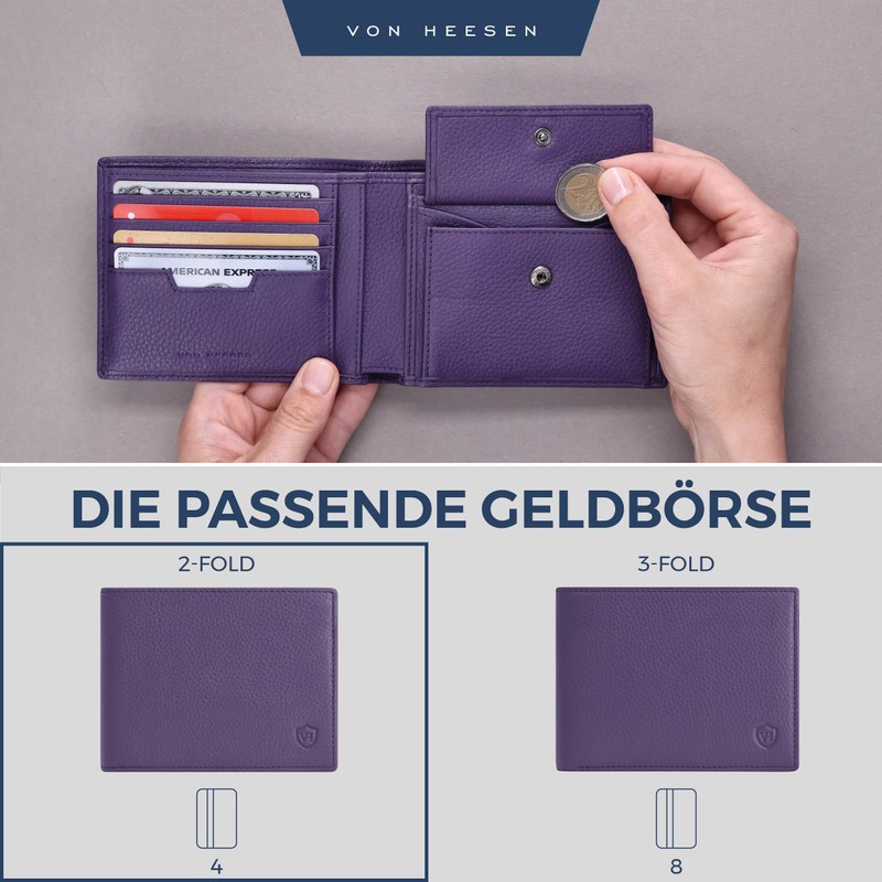 VON HEESEN Men's Leather Wallet with RFID Protection - Genuine