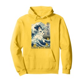 Great Wave Giant Cat Rubber Duckies Paws Funny Japanese Art Pullover Hoodie