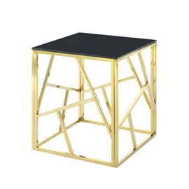 HomVent Accent Glass End Table, 20 inch Tempered Glass Sofa Side Table Square Table Small Coffee Table Bedside Corner Table with Stainless Steel Frame for Small Space/Living Room (Black＆Gold)