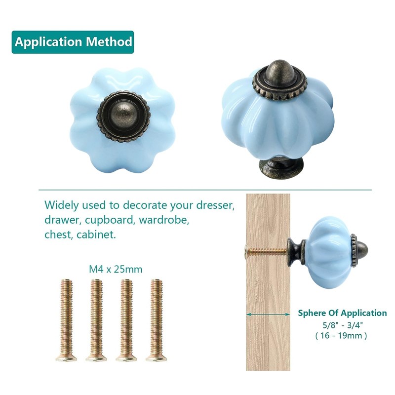 Cjueiom 12 Pack Ceramic Drawer Knobs, Baby Blue Vintage Cupboard