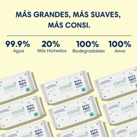 Consi Toallitas Húmedas Bebé, 99.9% Agua, Sin Químicos 240pz