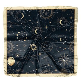 Deokke Scarf Silk Feeling Square Satin Headwear Wrap 27.5 Inches Bandana Trendy Aesthetic Cute Decoration for Women Girls-Sun Moon