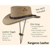 Oztrala~Chin-Strap Kangaroo Leather Jacaru Australian Mens Cowboy Hat Chinstrap (TAN)