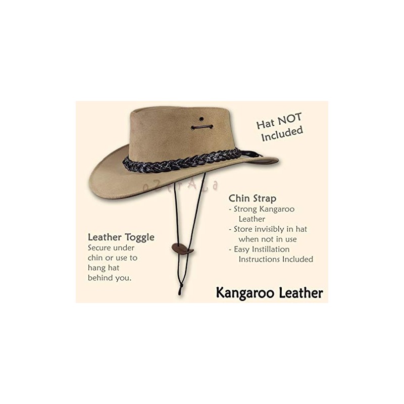 Oztrala~Chin-Strap Kangaroo Leather Jacaru Australian Mens Cowboy Hat Chinstrap (TAN)
