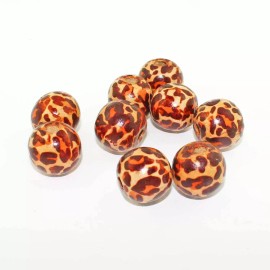 Unbranded 20 Wood Beads Leopard Print Coconut Brown 15-20mm - BD556