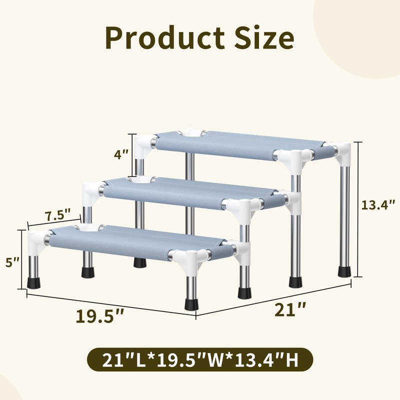 13 Inch 3-Tier Dog Stairs, Cotton Fabric Steps with Non-Slip