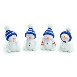 4 x Decorative Snowman Figures 5 cm Small Polystone White Blue Decorative Wreath Decoration Winter Decoration Christmas Snowmen Winter Figures