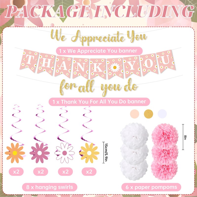 Pink We Appreciate You Banner Decorations Thank You for All