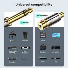 MOSWAG 6.35mm to RCA Female Adapter, RCA to 1/4 Inch Audio Adapter, 6.35mm Mono Plug Male to RCA Female Connectors Compatible with Home Theater Equipment, Guitar, Headphones, Instruments 6 Pack