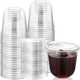 50 Sets Disposable Stemless Glasses With Strawless Sip Lids,PET Drinking Cups,Clear Plastic Coffee Cups for Iced Coffee, Smoothie, Cold Beverage, Drink Shop and Christmas Party Supply (Clear, 12 oz)