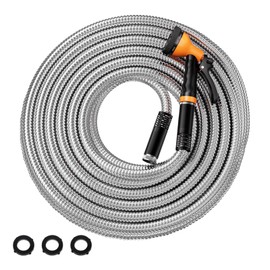 Garden Hose Metal 25 FT, Flexible Stainless Steel Water Hose with 10 Function Nozzle, Kink Free, Lightweight & Durable, Crush Resistant Fitting, Puncture Proof Hose for Yard, Rv, 600 PSI 2025 New